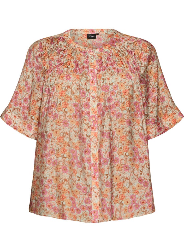 Blouse met bloemenprint van viscose, Oranje, Packshot image number 0