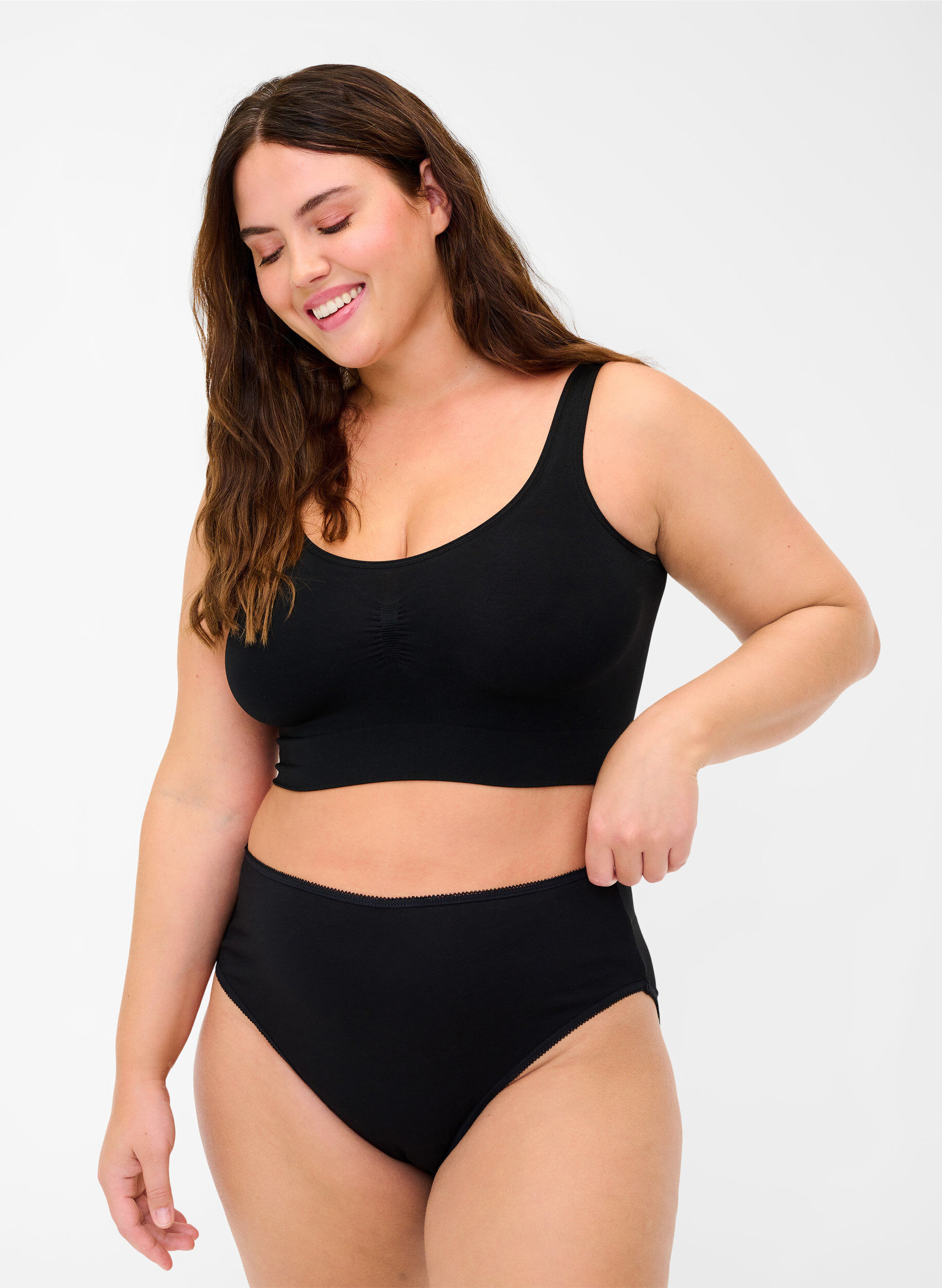3-pack katoenen slip met normale taille, Zwart, Model