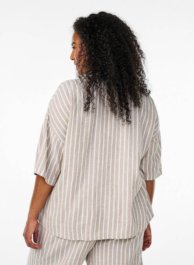 Shirt van linnen en viscose met strepen, S.Taupe White Stripe, Model