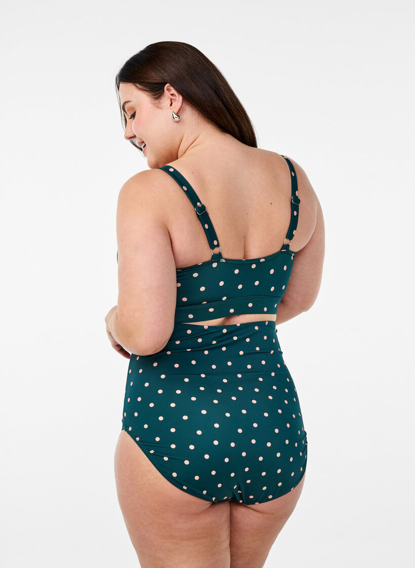 Extra high-waisted bikinibroekje met bloemenprint, Groen, Model image number 1