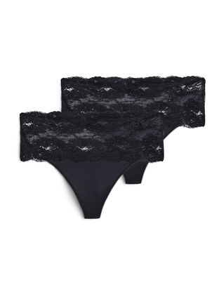 Zizzi2-pack string met brede kanten rand, Black, Packshot image number 0