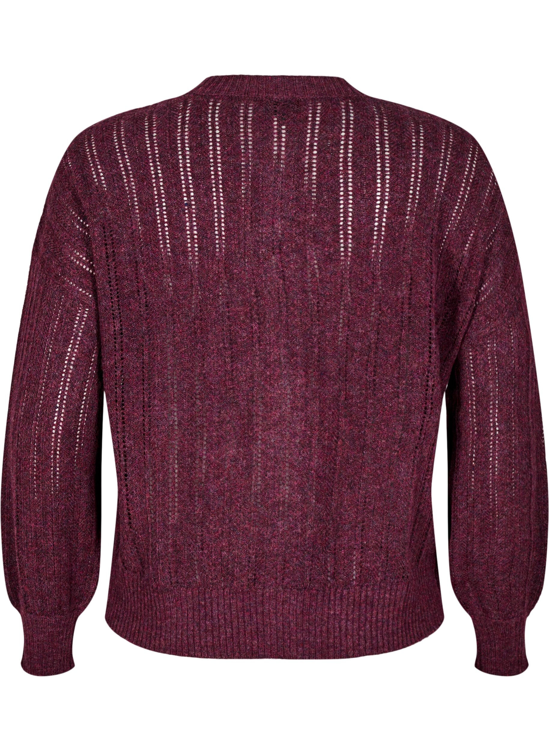 ZizziGebreide cardigan met opengewerkt patroon, Donker Bordeaux, Packshot image number 1