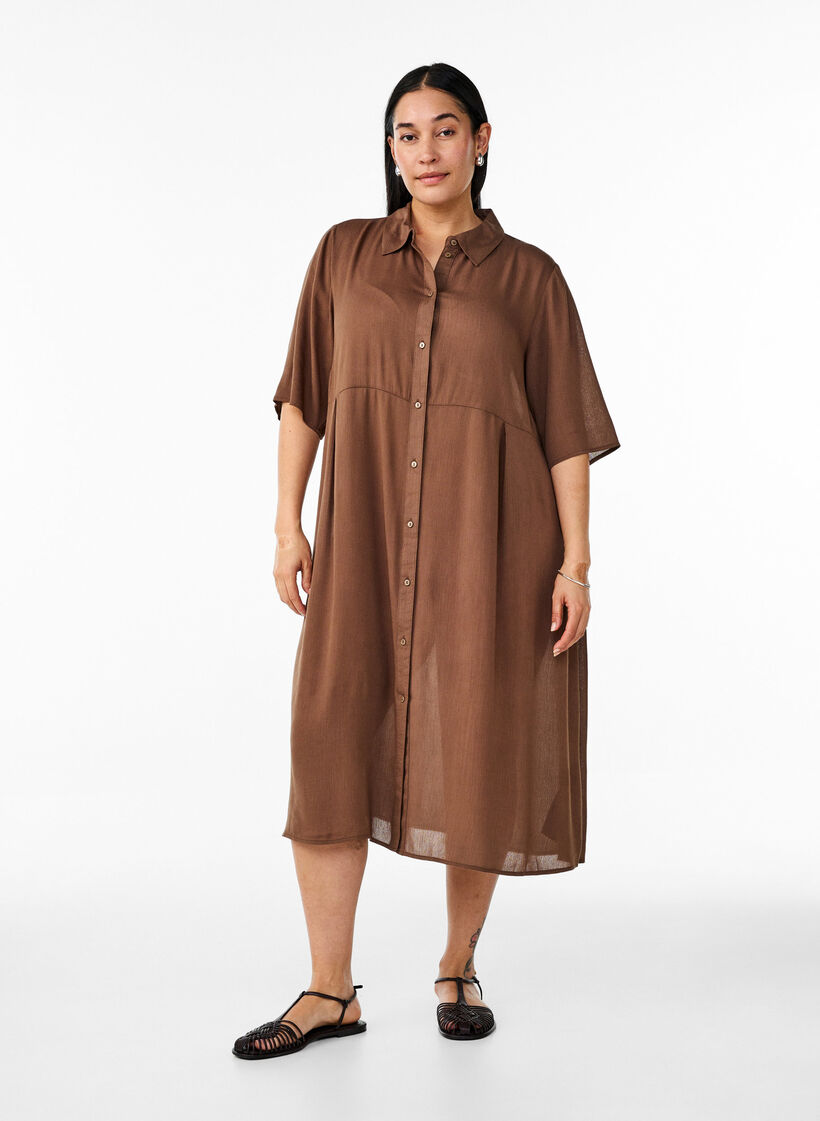 Midi shirtjurk met korte mouwen, Rain Drum, Model image number 2