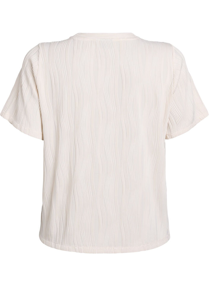 Blouse met korte mouwen en een golvende textuur, Beige, Packshot image number 1