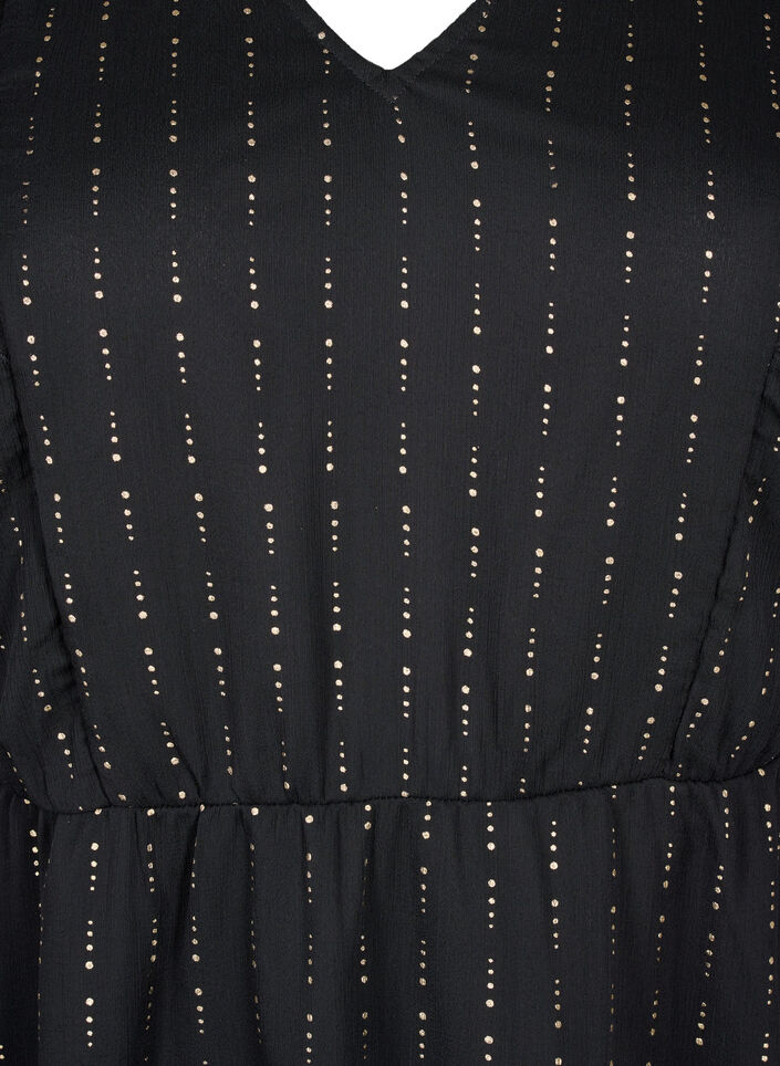 Jurk van chiffon met patroon en ruches, Black, Packshot image number 2