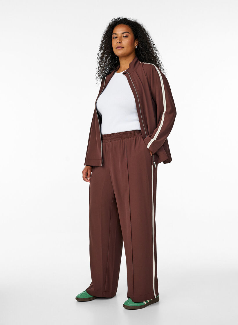 Sportieve broek met rechte pijpen en zijstrepen, Deep Mahogany, Model