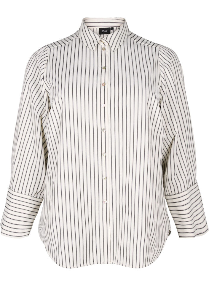 Gestreept shirt met wijde manchetten, White/Black Stripe, Packshot