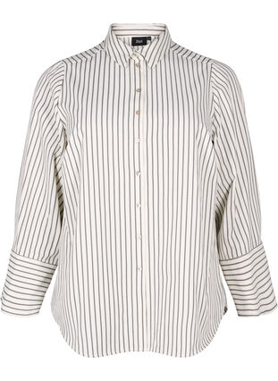 ZizziGestreept shirt met wijde manchetten, White/Black Stripe, Packshot image number 0