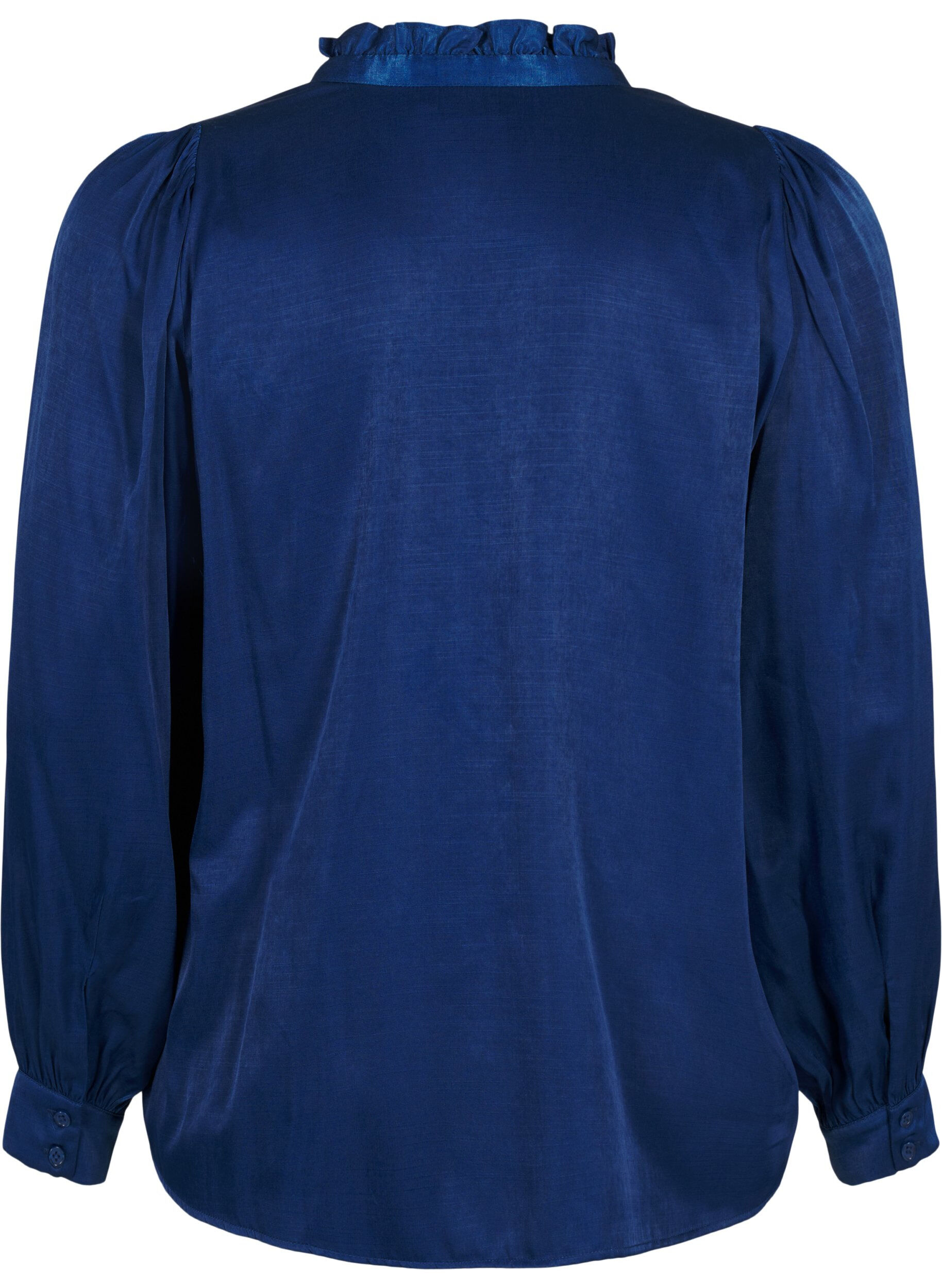 ZizziBlouse met lange mouwen, ruches en V-hals, Estate Blue, Packshot image number 1
