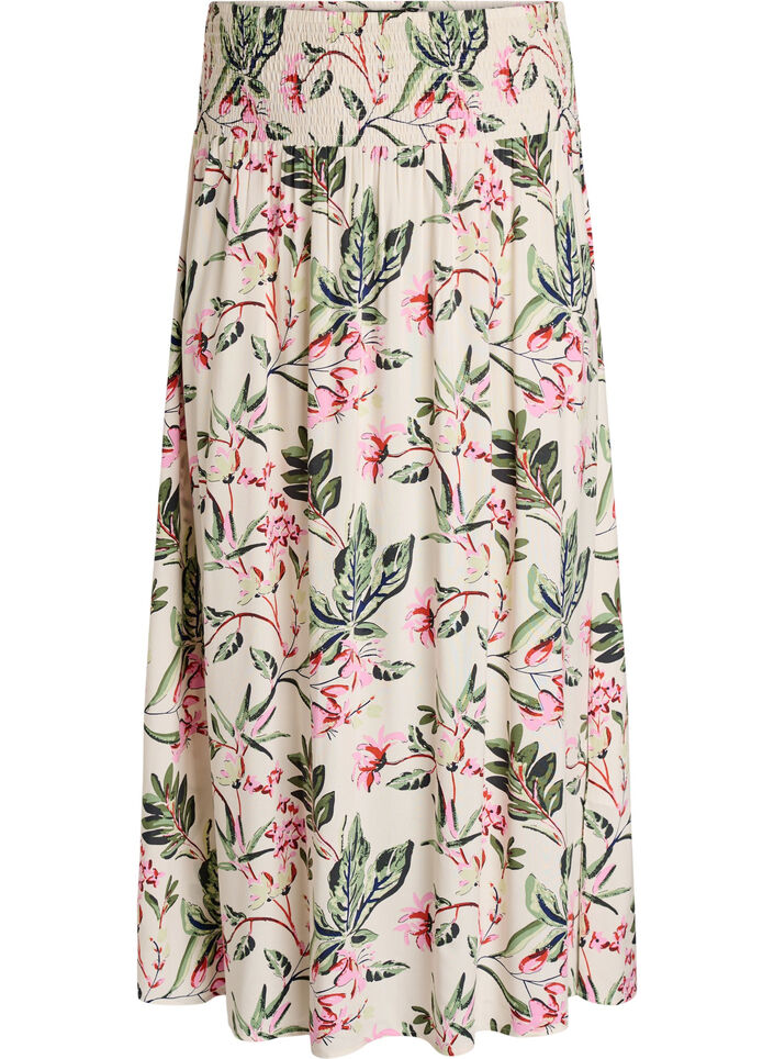 Maxi rok in viscose met smokwerk, Vanille, Packshot image number 0