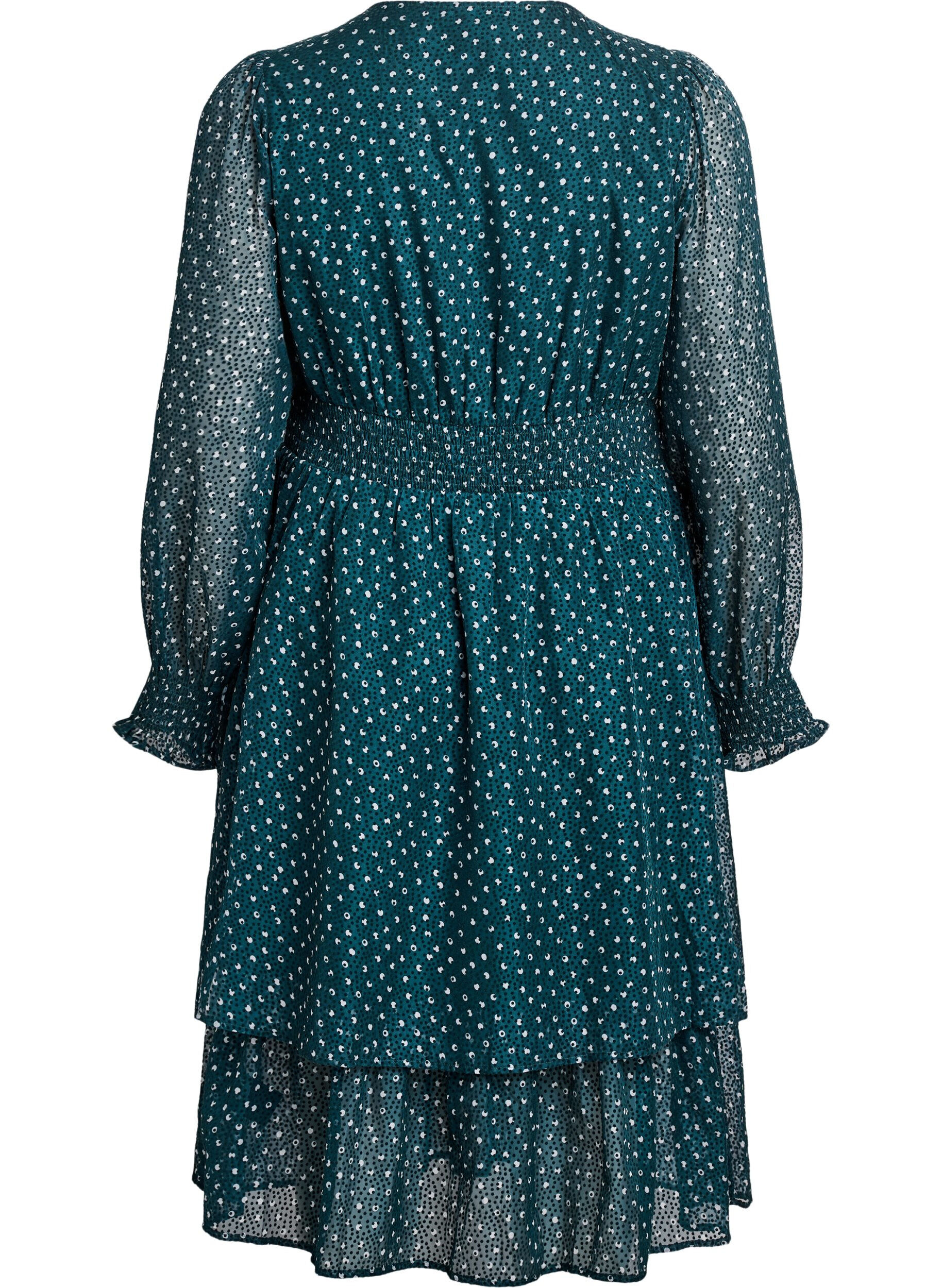 ZizziMidi jurk van chiffon met stippenpatroon, Groen, Packshot image number 1