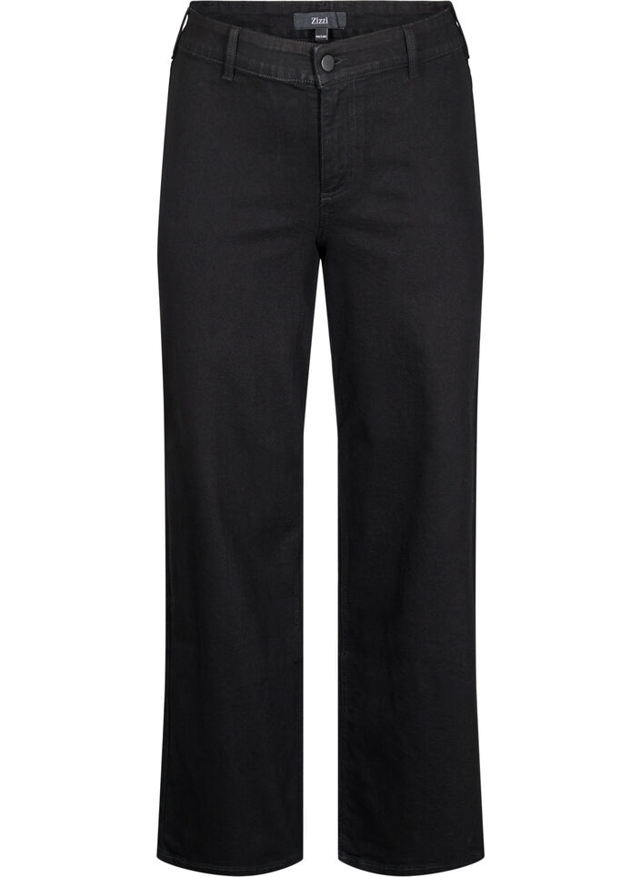 Jeans met hoge taille en wijde pijpen, Zwart, Packshot image number 0