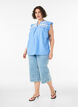 Katoenen blouse zonder mouwen met rucheranden, Blauw, Model image number 1