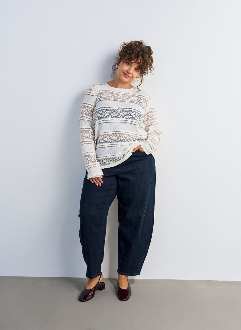 Kanten blouse met lange mouwen, Vanille, Model image number 1