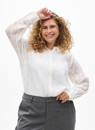 ZizziShirt met ton sur ton patroon, Off White, Model image number 0