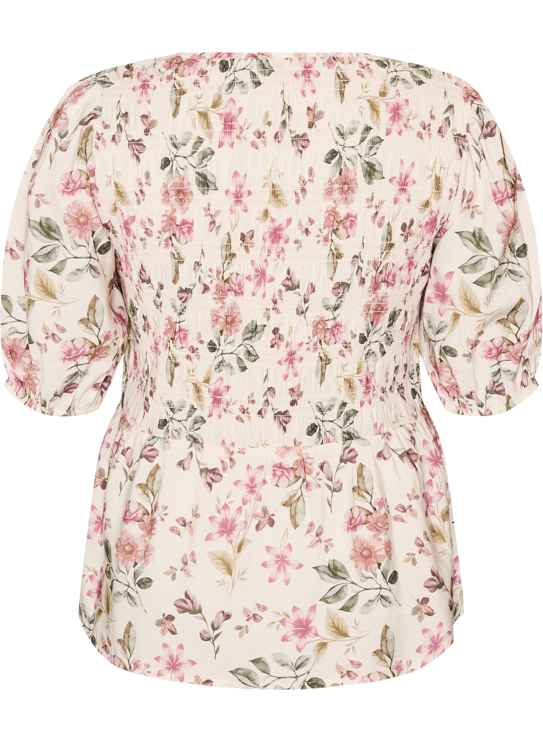 ZizziViscose blouse met smokwerk en peplum-effect, Vanille, Packshot image number 1