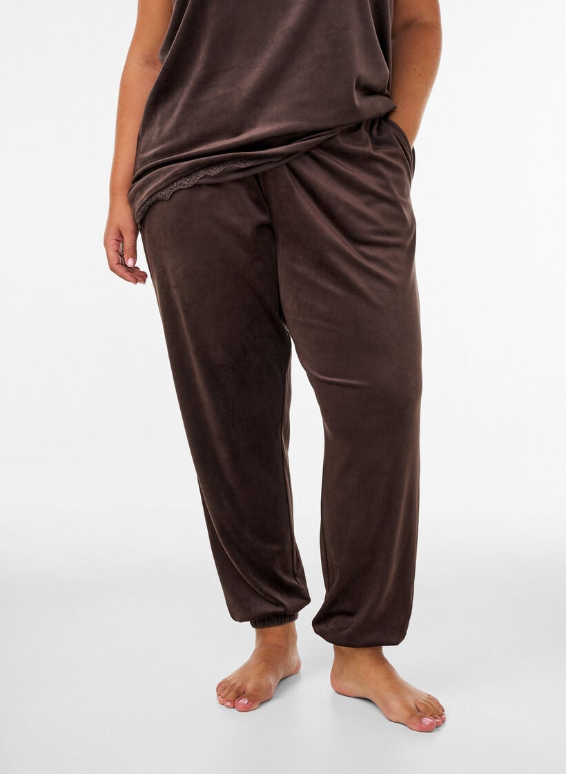 Losse velourbroek, Bruin, Model image number 0