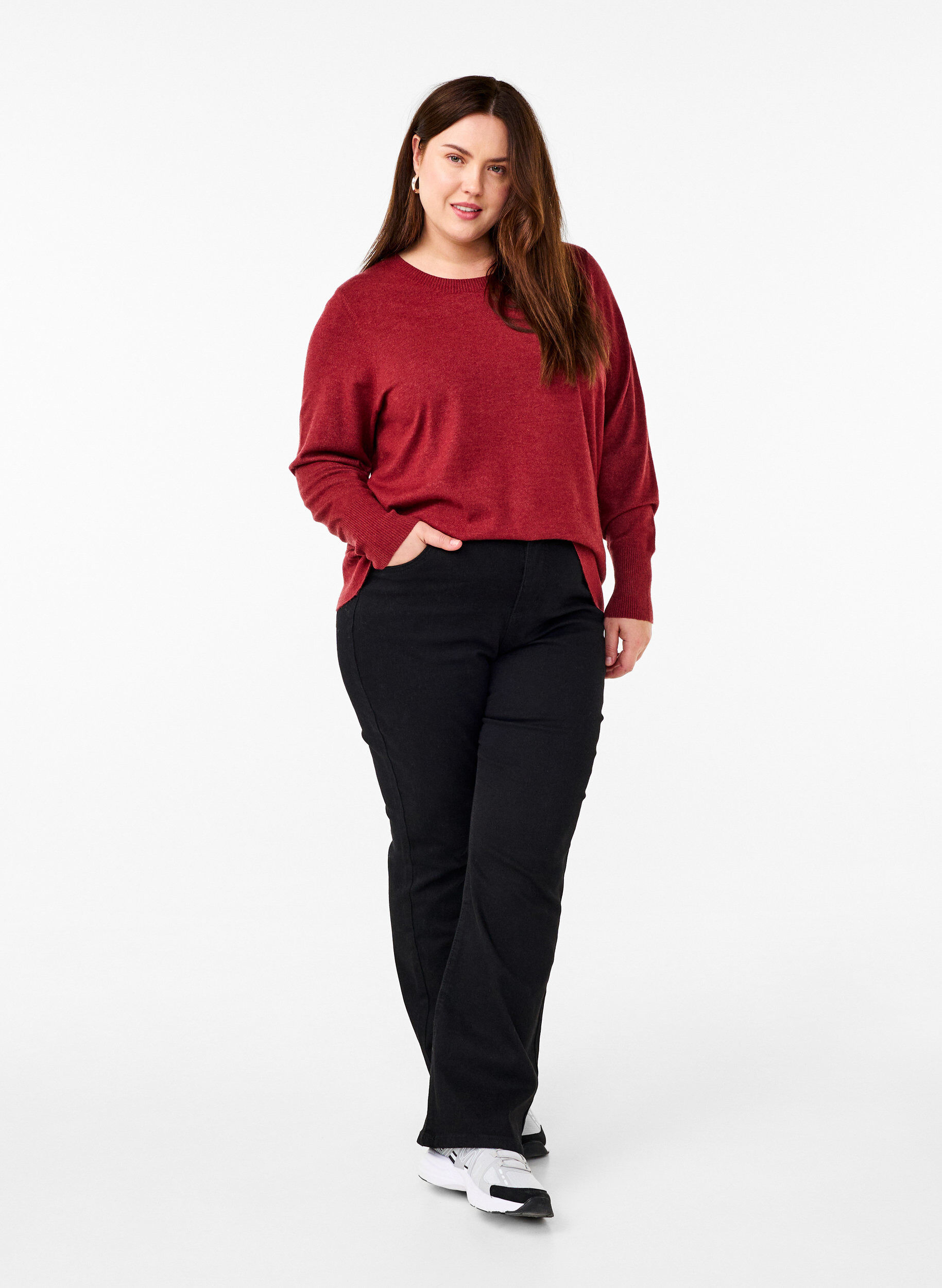 ZizziGebreide blouse met ronde hals, Rood, Model image number 1