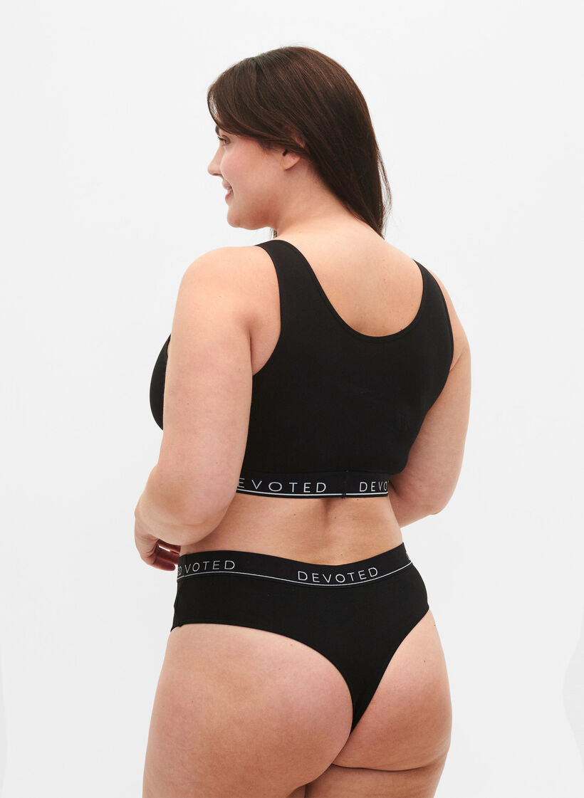 Katoenen G-string met normale taille, Zwart, Model image number 2