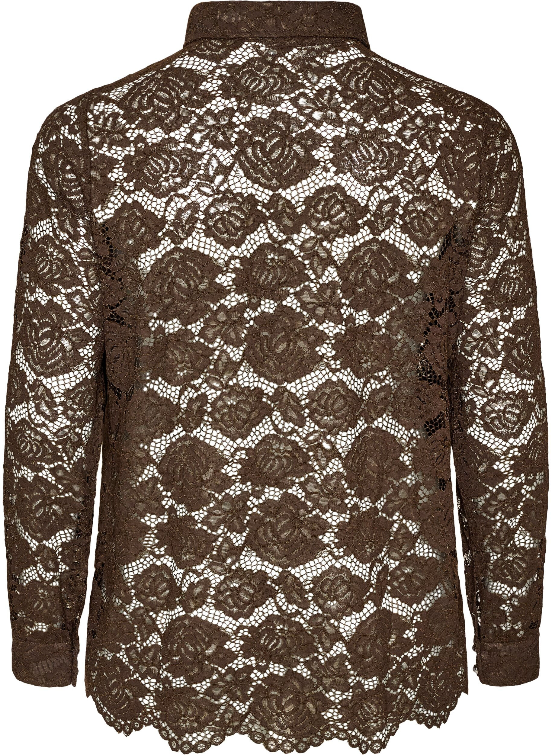ZizziKanten shirt met parelknopen, Bruin, Packshot image number 1