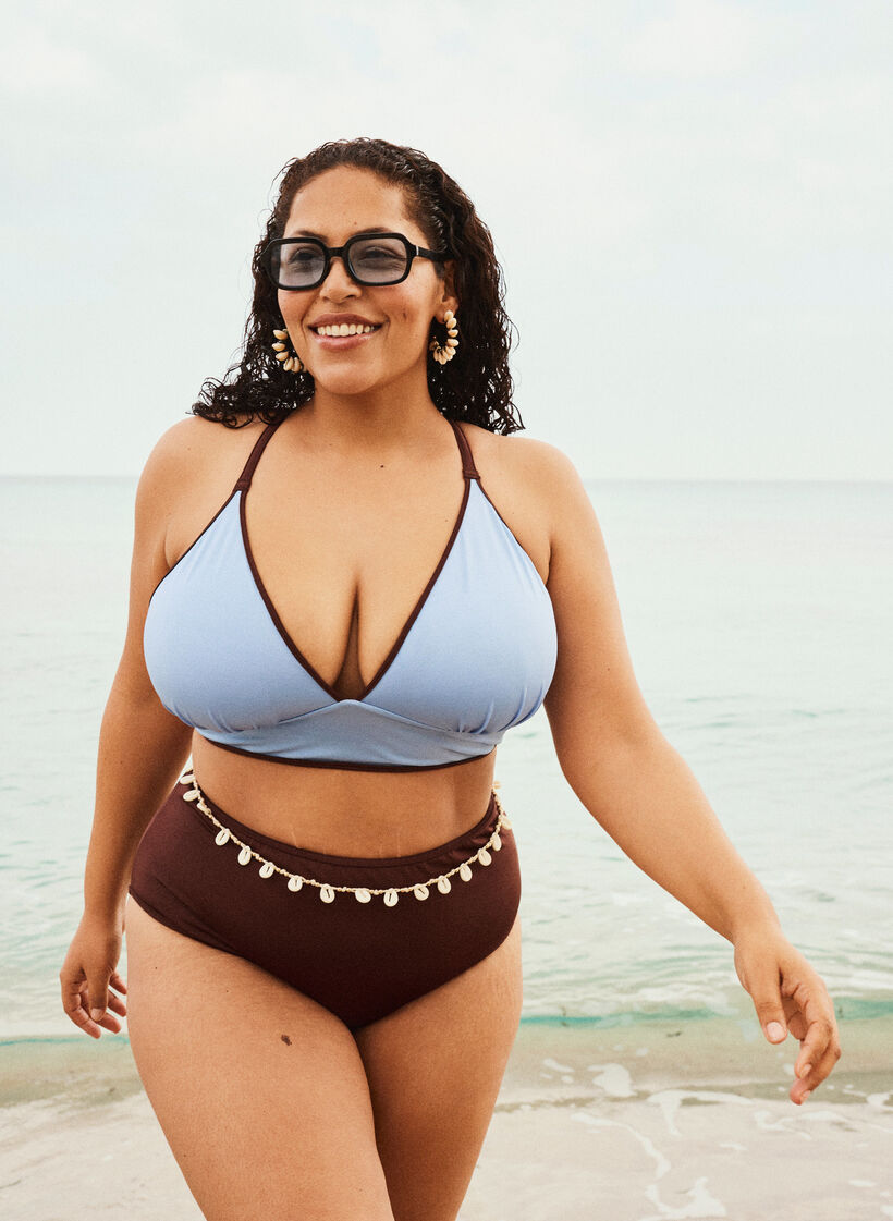 Omkeerbare bikinitop met V-hals en gekruiste bandjes op de rug, Bruin, Image