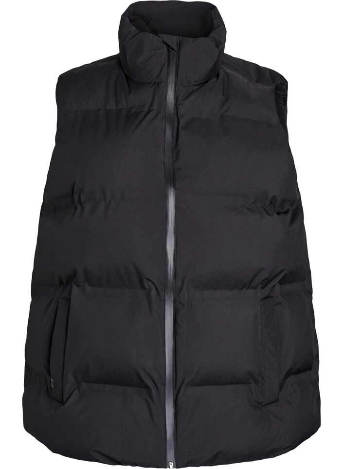 Korte puffer bodywarmer met hoge kraag, Zwart, Packshot image number 0