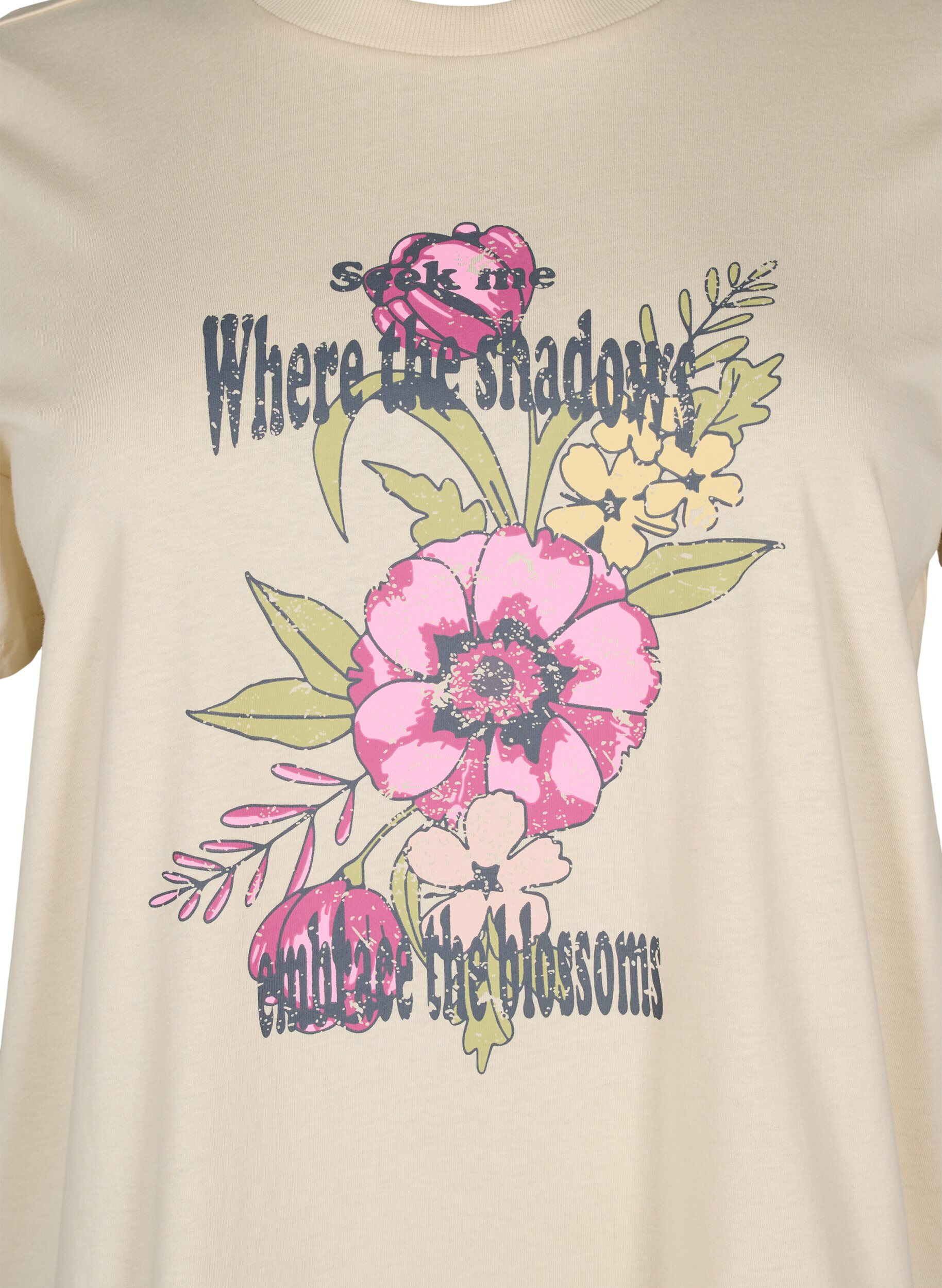 ZizziKatoenen T-shirt met print, Beige, Packshot image number 2