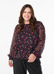 Chiffon blouse met bloemenprint en sheer mouwen, Zwart, Model image number 0