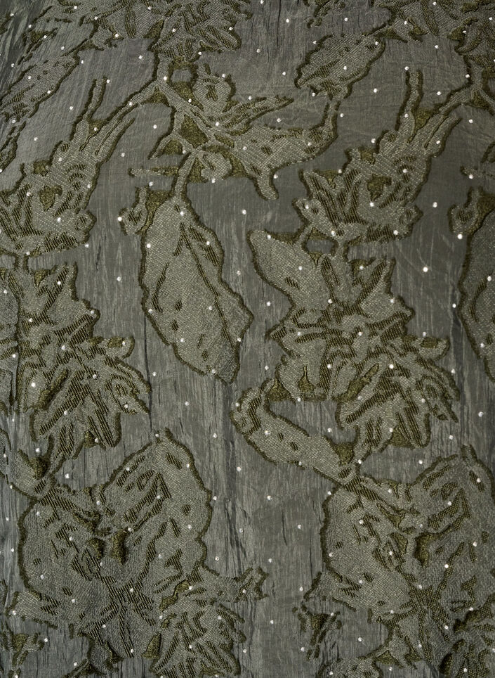 Jacquard jurk met glanzende details en pofmouwen, Groen, Packshot image number 2