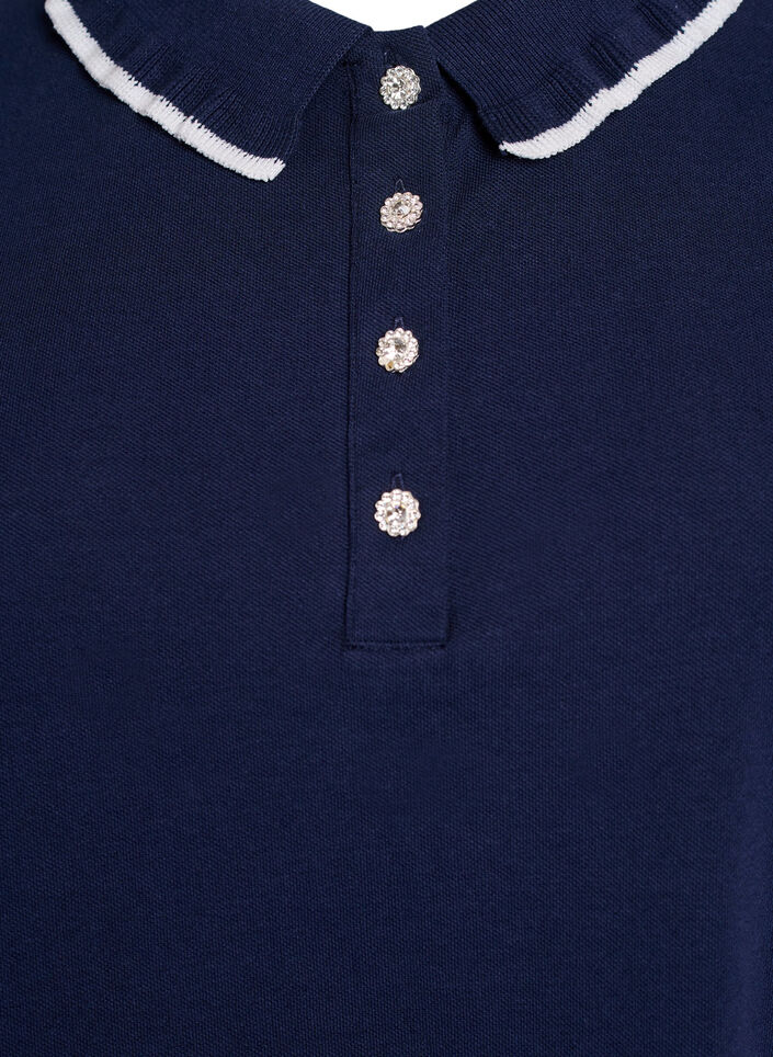 Polo shirt met strass knopen en ruches., Blauw, Packshot image number 2
