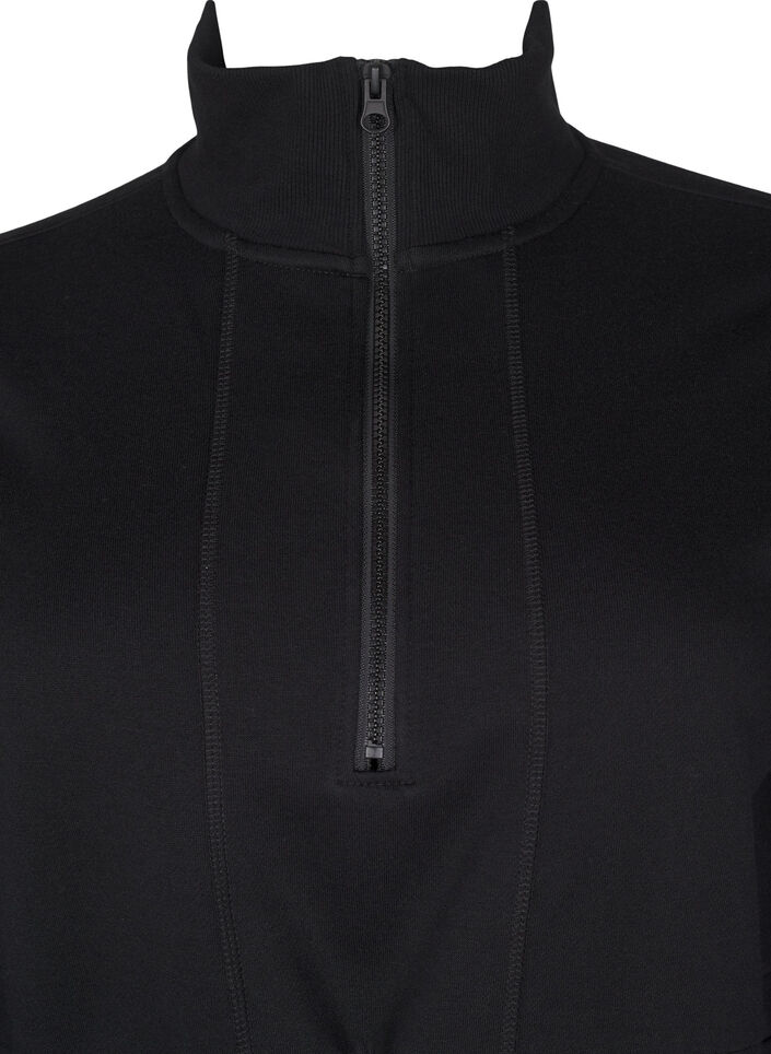 Korte sweatshirt jurk met een col en verstelbare taille, Black, Packshot image number 2