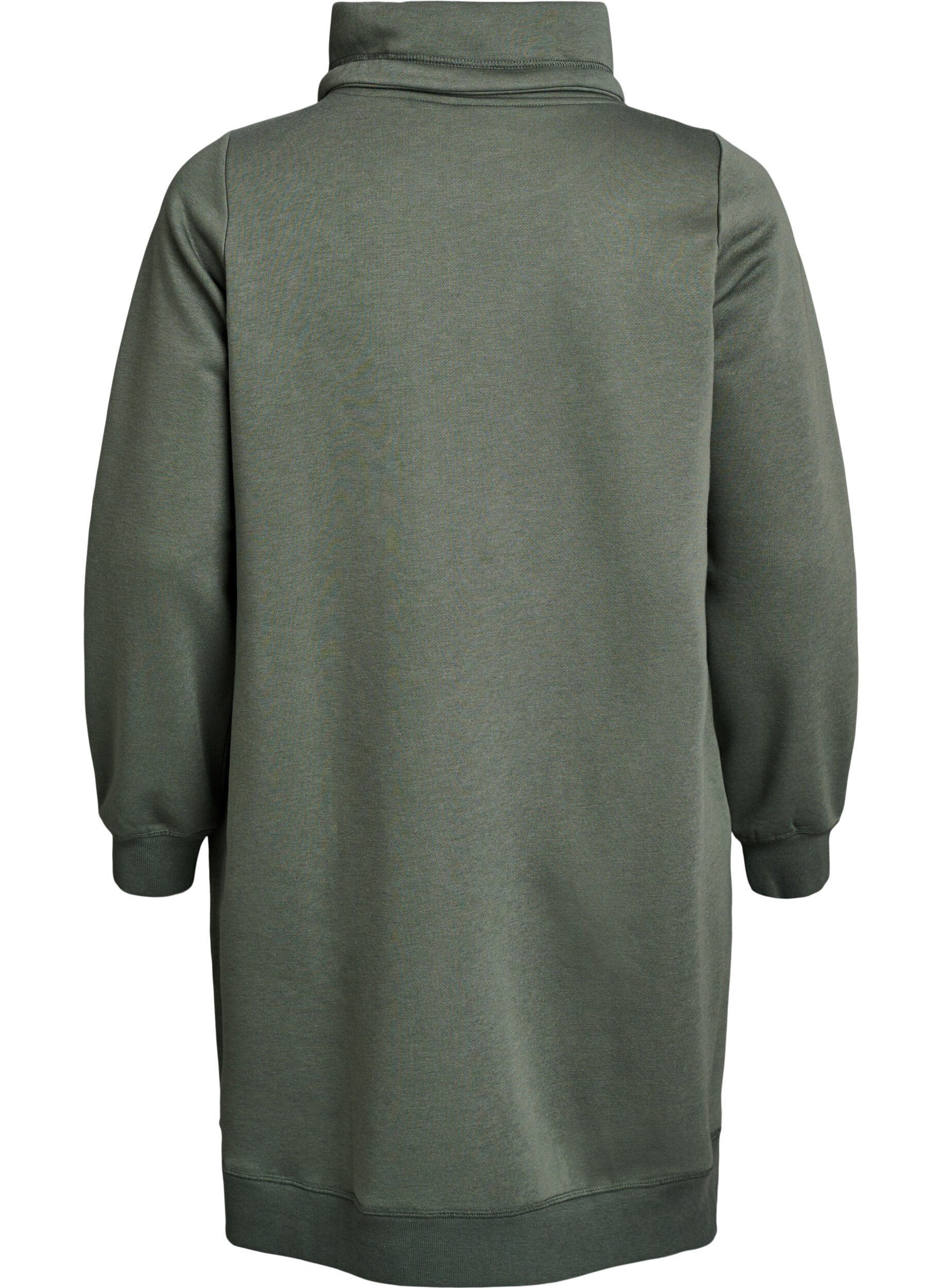 ZizziKort sweatshirt jurk met hoge kraag en zakken, Groen, Packshot image number 1