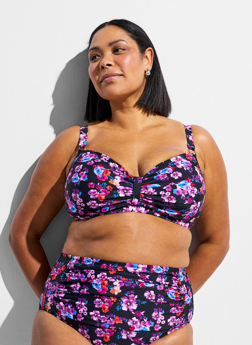 Haut de bikini avec armatures et imprim&eacute;, Violet, Model image number 0