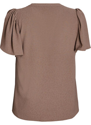 ZizziBlouse met korte mouwen met ruches en V-hals, Bruin, Packshot image number 1