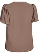Blouse met korte mouwen met ruches en V-hals, Bruin, Packshot image number 1