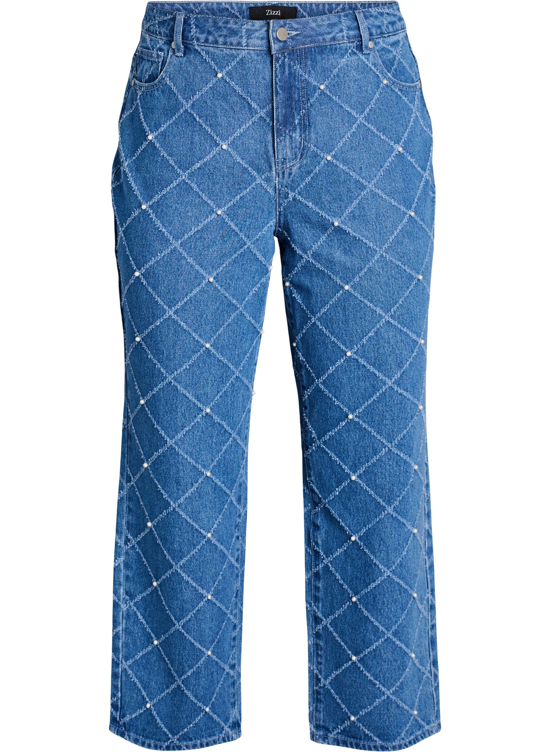 ZizziKiana jeans met een hoge taille en distressed patroon, Blauw, Packshot image number 0