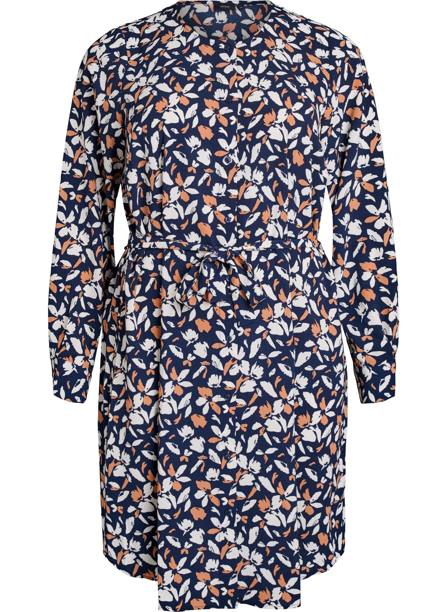 Lang&auml;rmelige overhemdjurk met strikceintuur