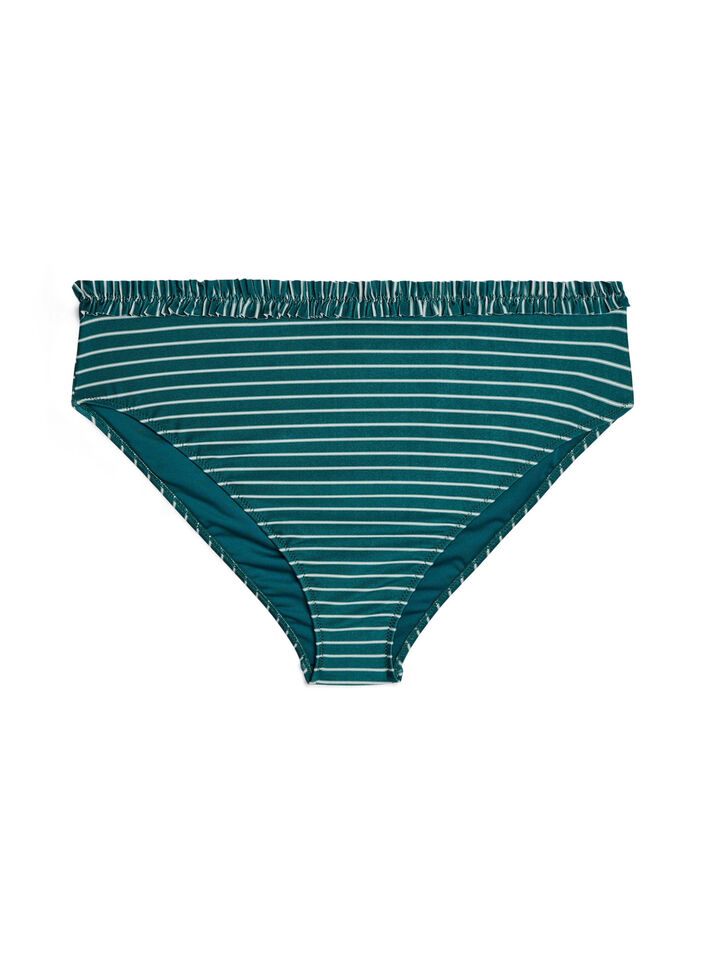 Gestreepte tai bikinibroek met gerimpelde rand, Groen, Packshot image number 0