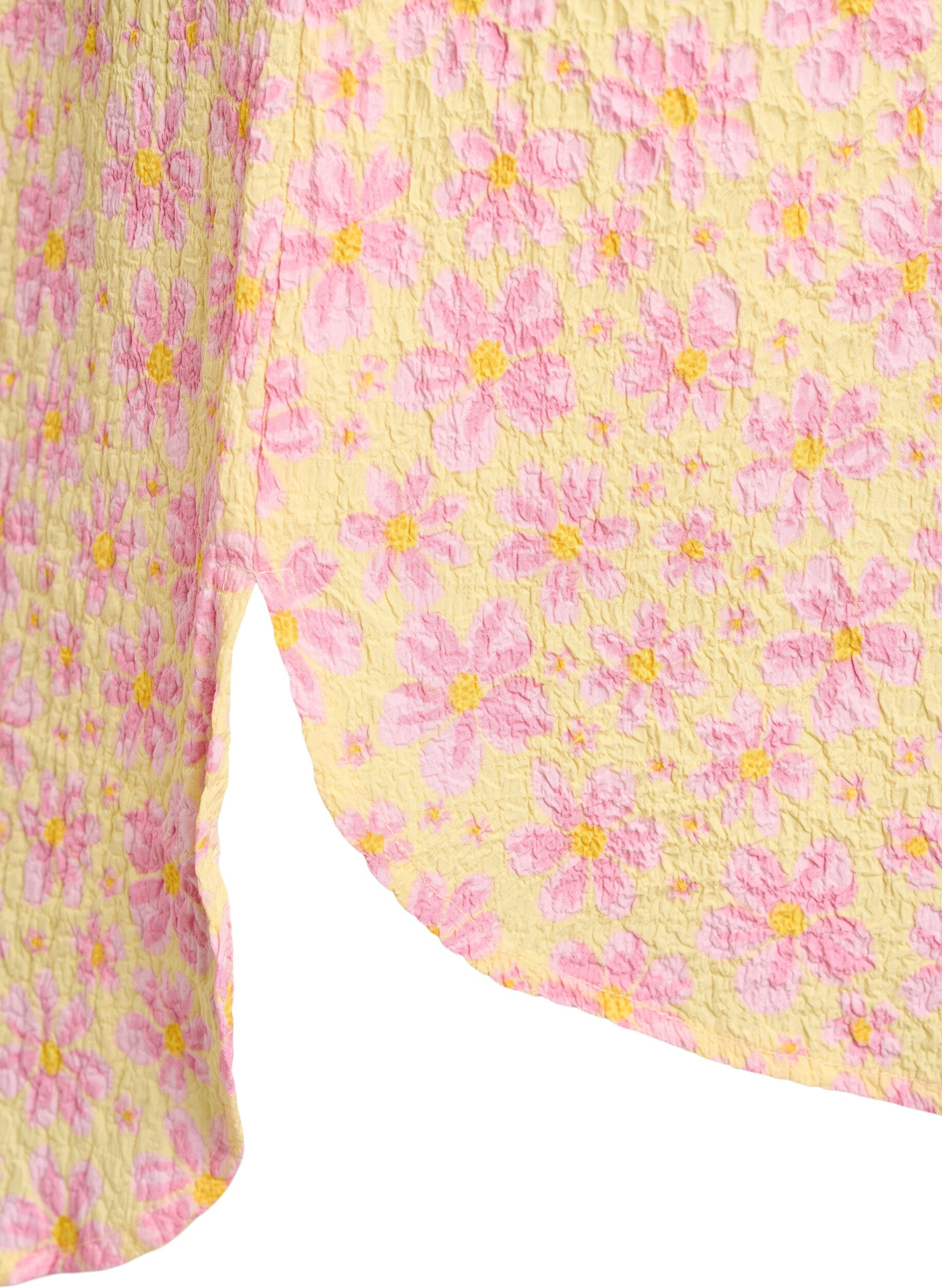 ZizziKorte jurk met een gekreukte textuur en korte mouwen, Geel, Packshot image number 3