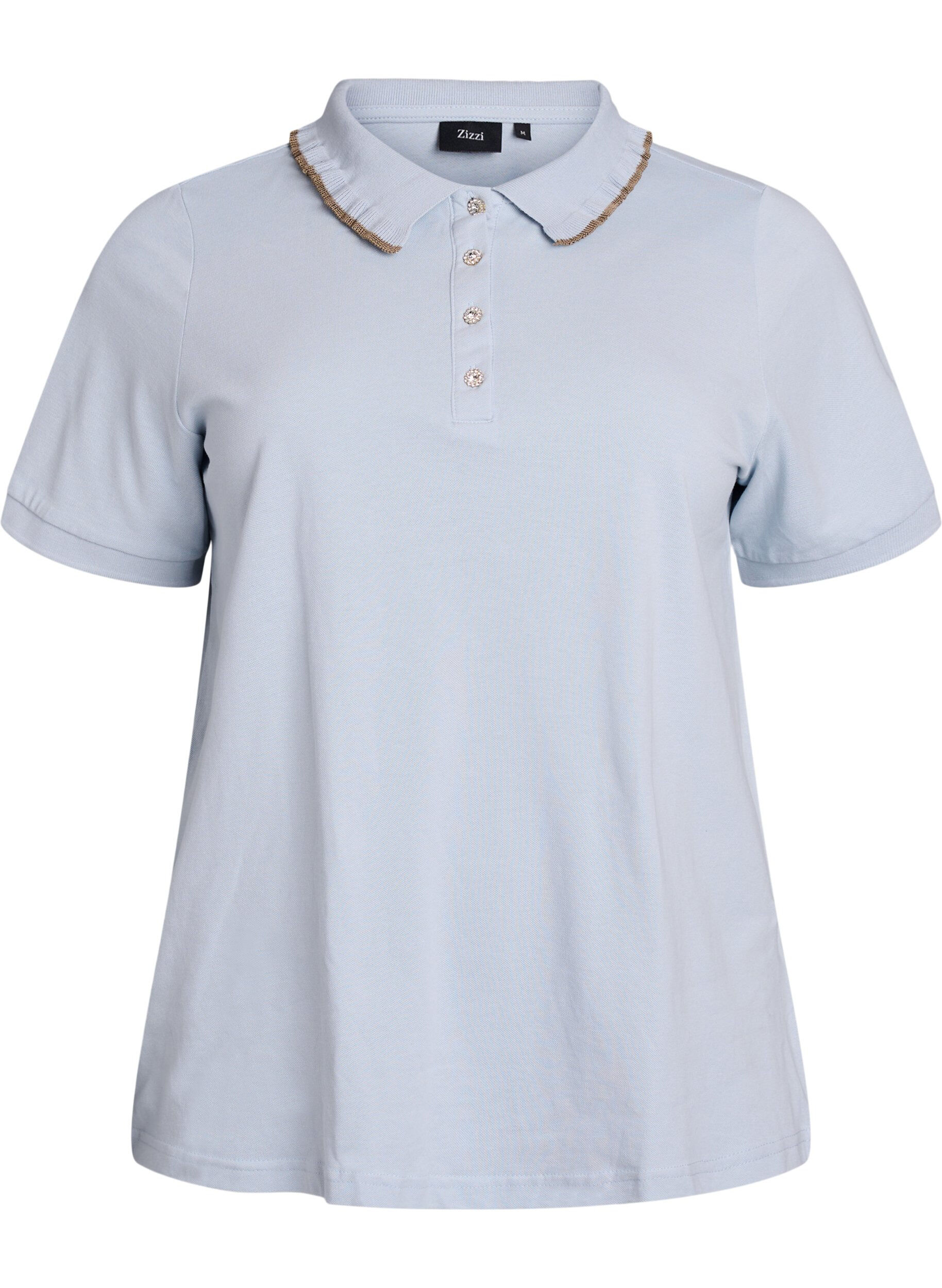 Polo shirt met strass knopen en ruches.