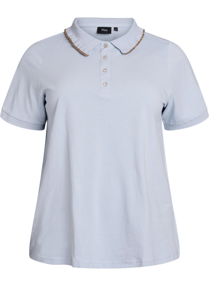 Polo shirt met strass knopen en ruches., Blauw, Packshot image number 0