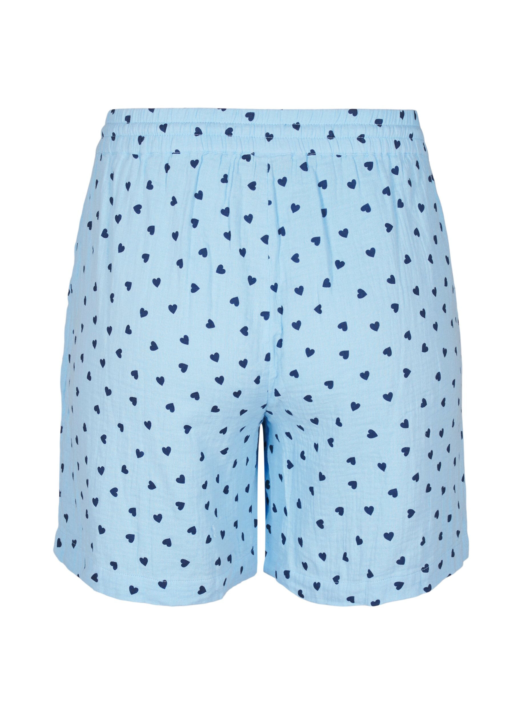 ZizziKatoenen mousseline shorts met hartjes, Blauw, Packshot image number 1