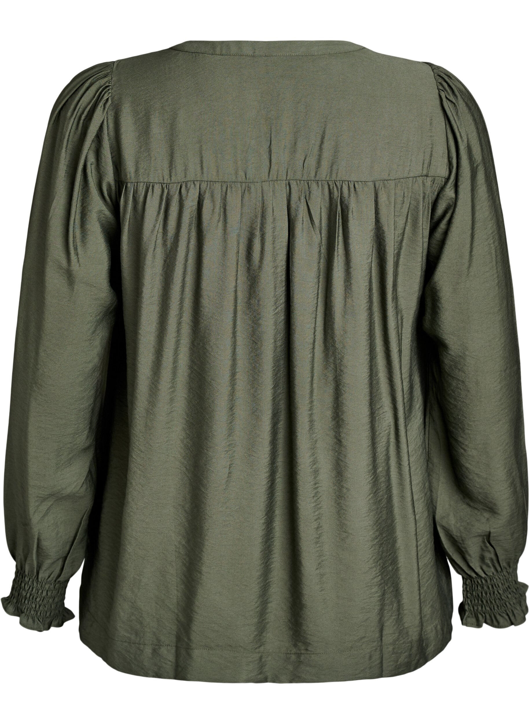 ZizziViscose blouse met smock en geplooide details, Groen, Packshot image number 1