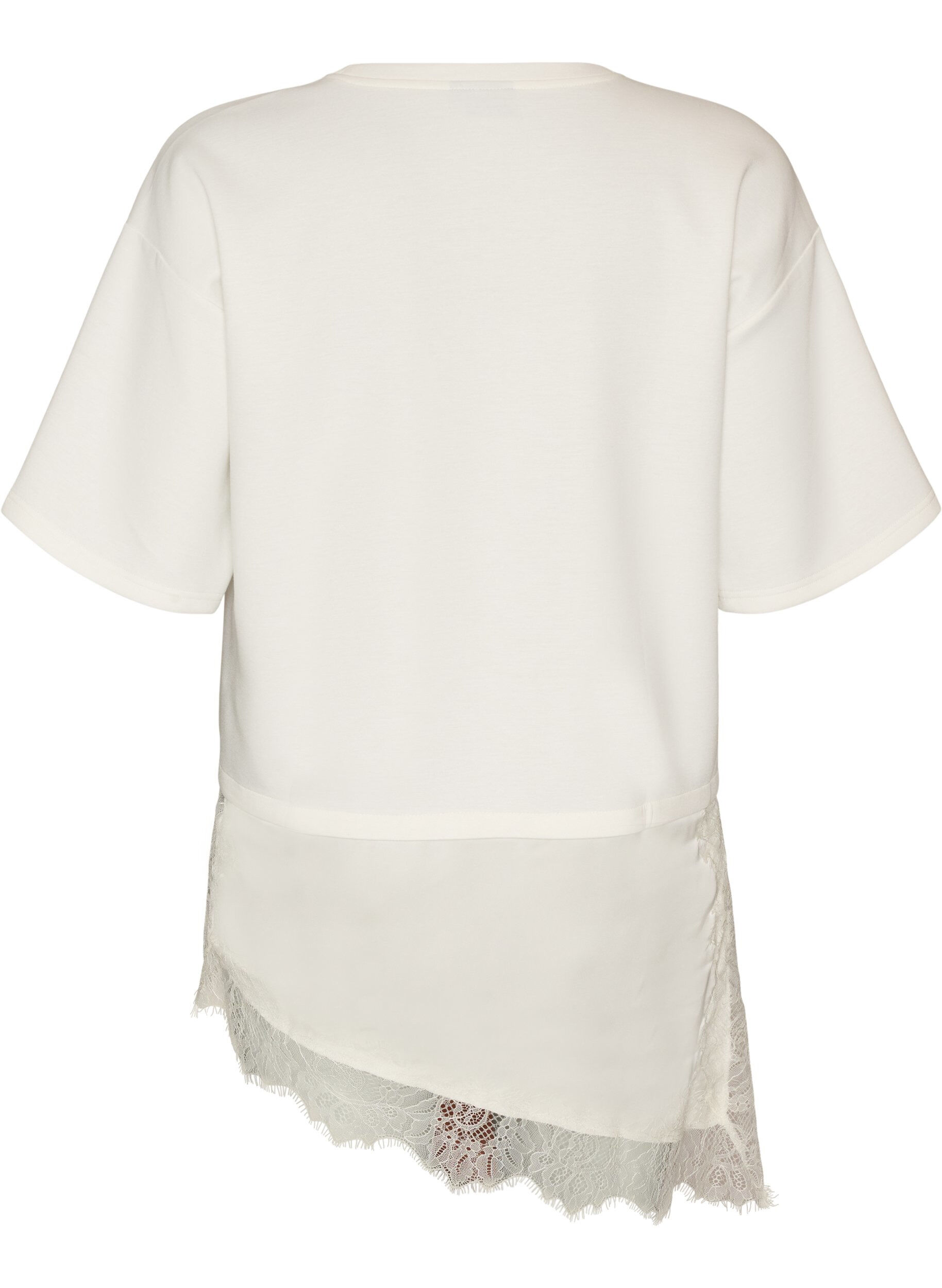 ZizziJersey blouse met gelaagde look en kant, Vanille, Packshot image number 1