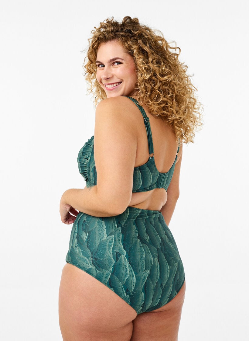 Bikinibroekje met print en een hoge taille, Groen, Model image number 1