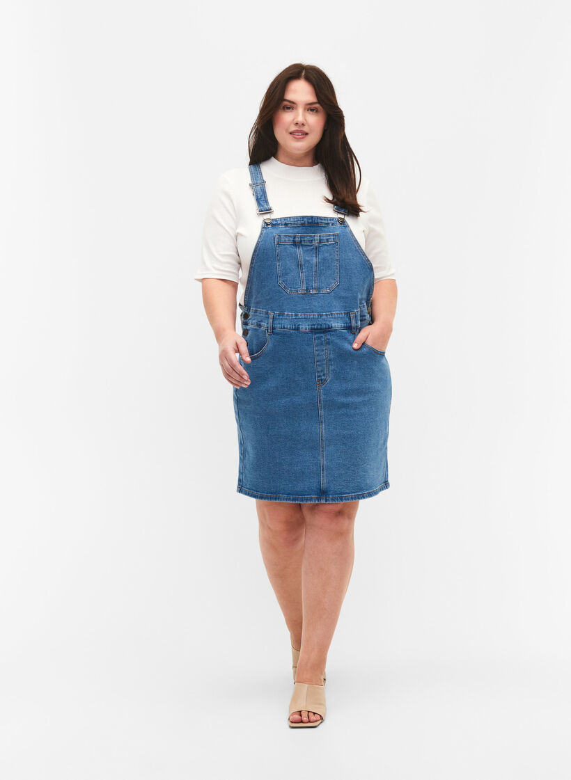 Denim overall jurk, Blauw, Model image number 1