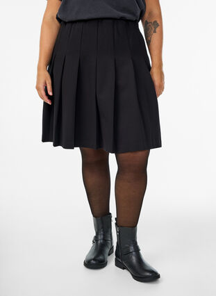 ZizziKorte geplooide rok met elastische tailleband, Zwart, Model image number 3