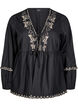 Blouse met open voorkant en geborduurde details, Zwart, Packshot image number 0