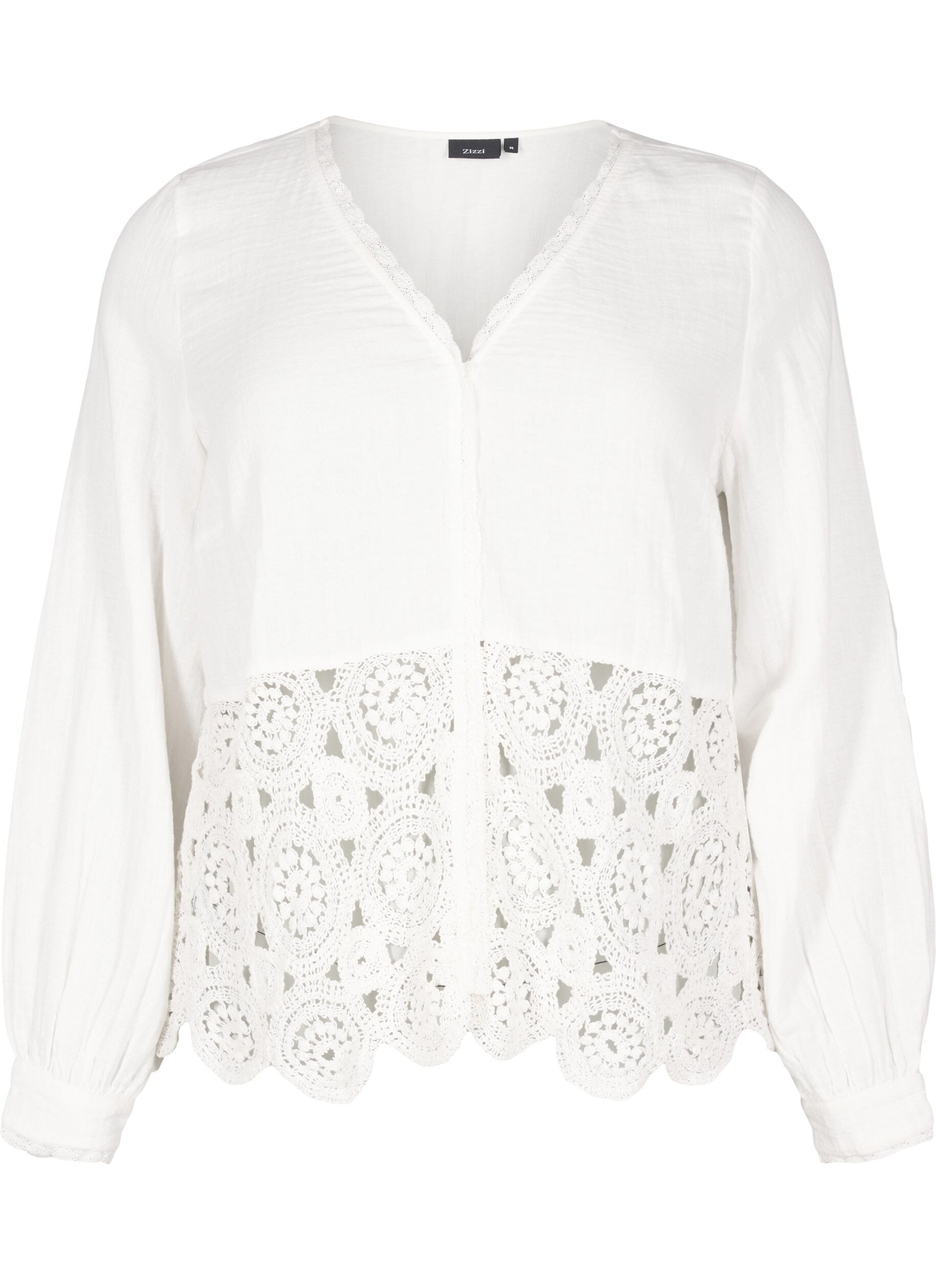 Katoenen mousseline blouse met haakdetails