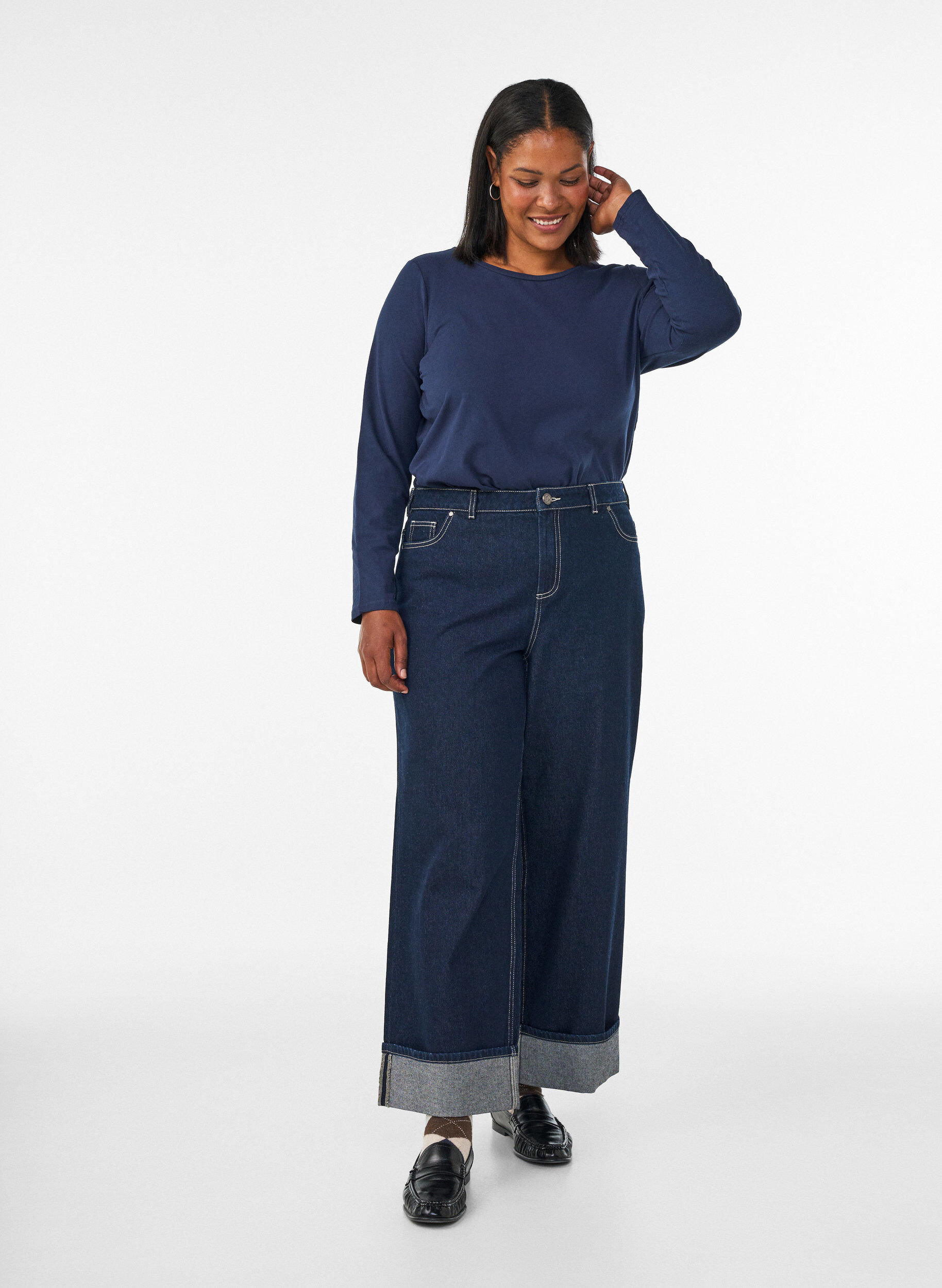 ZizziBasic jerseyblouse met lange mouwen, Blauw, Model image number 1